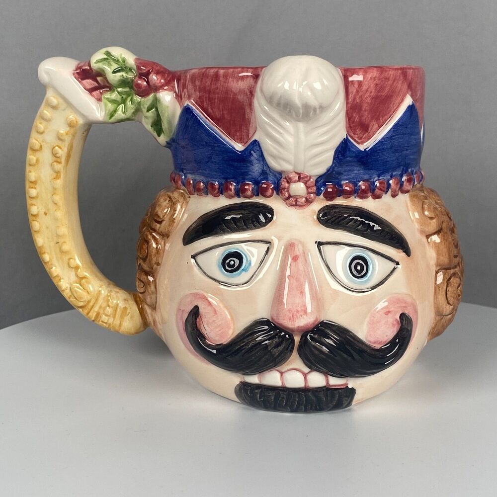 Vintage Nutcracker Christmas Coffee Mug Hand Painted Ceramic 20 Oz 1996 NOS